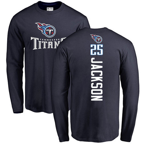 Tennessee Titans Men Navy Blue Adoree  Jackson Backer NFL Football #25 Long Sleeve T Shirt